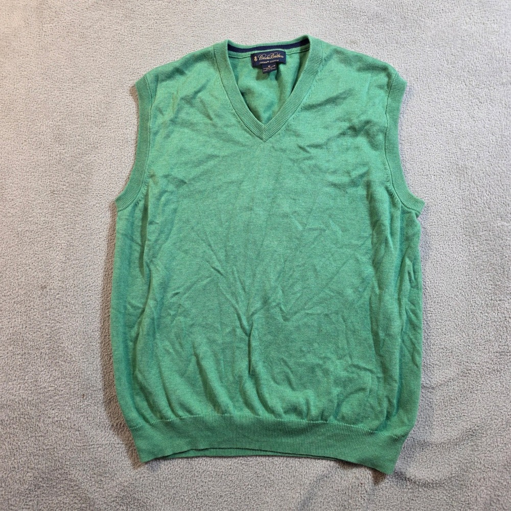 Brooks Brothers Sweater Vest Mens M Green V-Neck Preppy Supima Cotton Dadcore